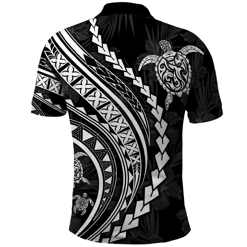 Polynesian Pride Polo Shirt Turtle Hibiscus Luxury Style - Black - Wonder Print Shop