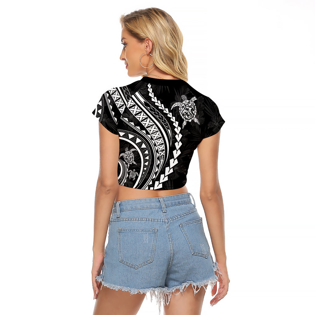 Polynesian Pride Raglan Cropped T Shirt Turtle Hibiscus Luxury Style - Black - Wonder Print Shop