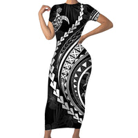 Polynesian Pride Short Sleeve Bodycon Dress Turtle Hibiscus Luxury Style - Black - Wonder Print Shop