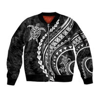 Polynesian Pride Sleeve Zip Bomber Jacket Turtle Hibiscus Luxury Style - Black - Wonder Print Shop