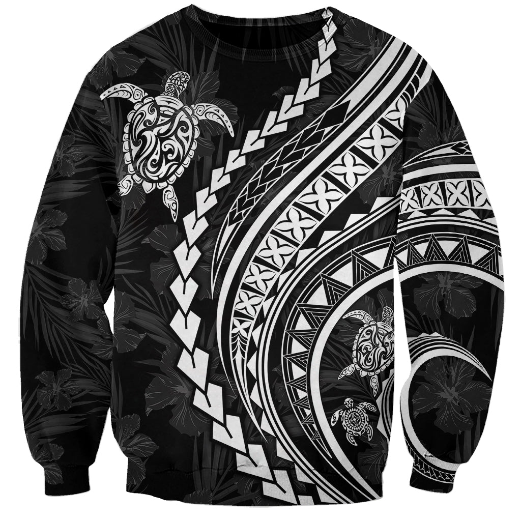 Polynesian Pride Sweatshirt Turtle Hibiscus Luxury Style - Black - Wonder Print Shop