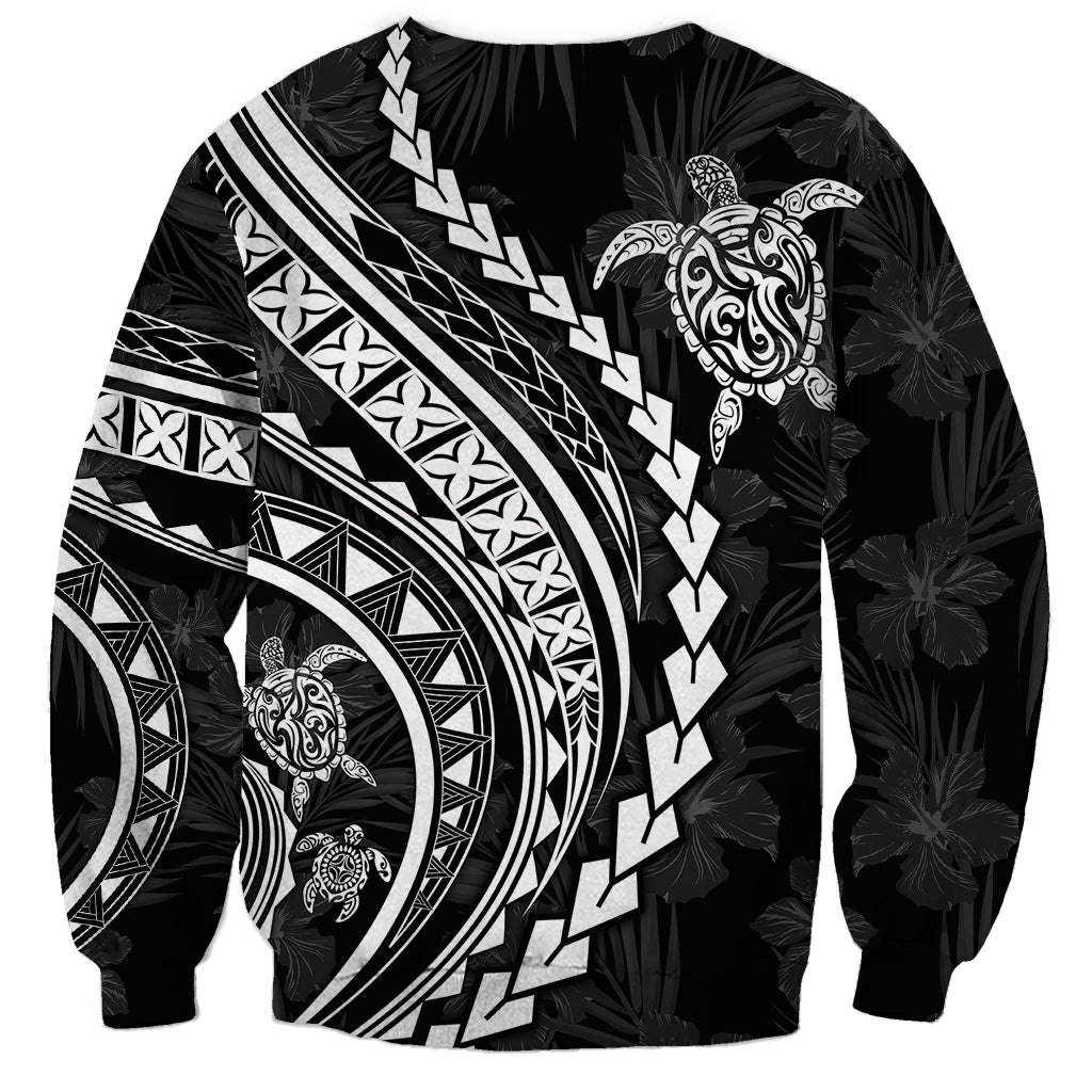 Polynesian Pride Sweatshirt Turtle Hibiscus Luxury Style - Black - Wonder Print Shop