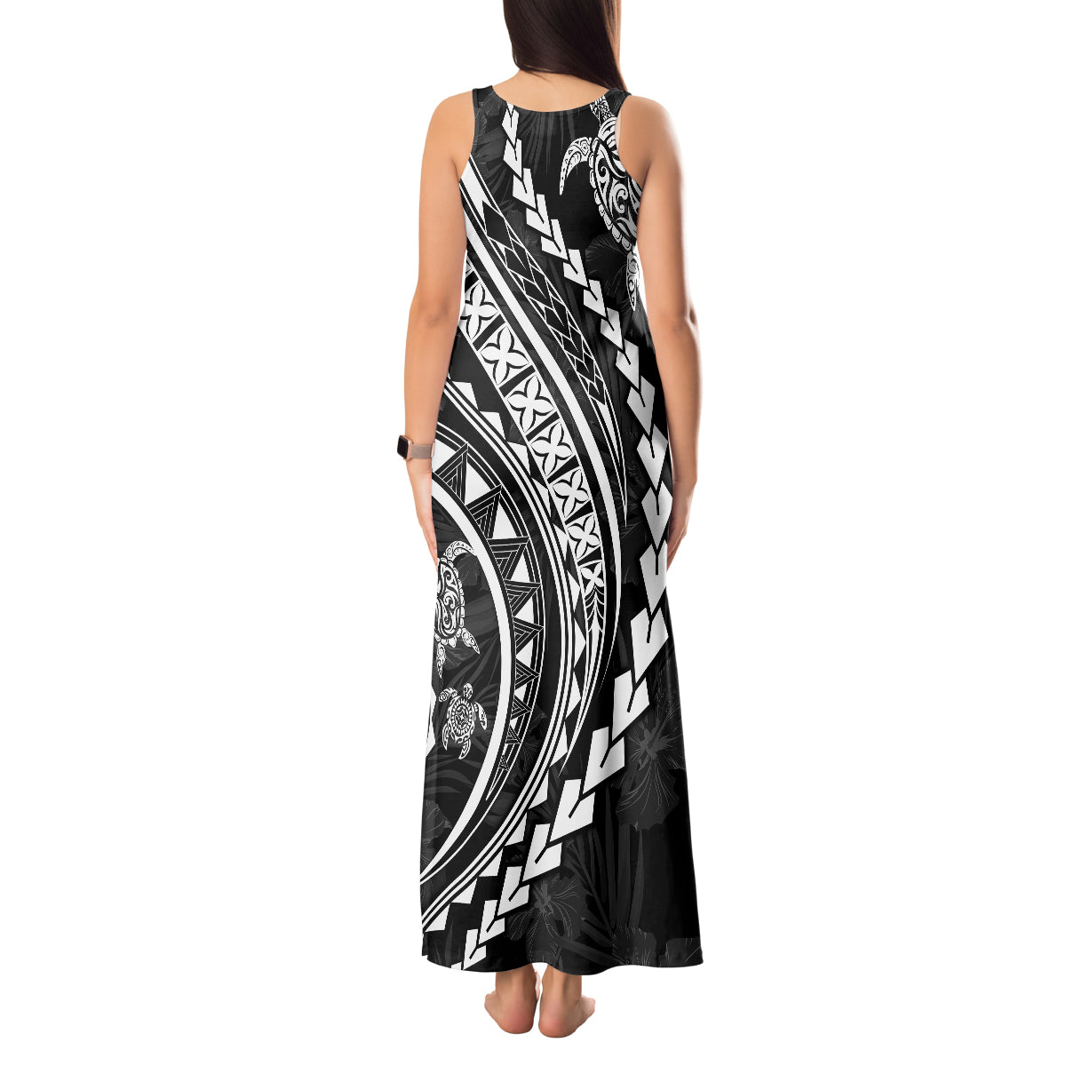 Polynesian Pride Tank Maxi Dress Turtle Hibiscus Luxury Style - Black - Wonder Print Shop
