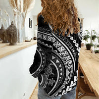 Polynesian Pride Women Casual Shirt Turtle Hibiscus Luxury Style - Black - Wonder Print Shop