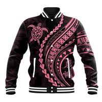 Polynesian Pride Baseball Jacket Turtle Hibiscus Luxury Style - Carnation Pink LT7 - Wonder Print Shop