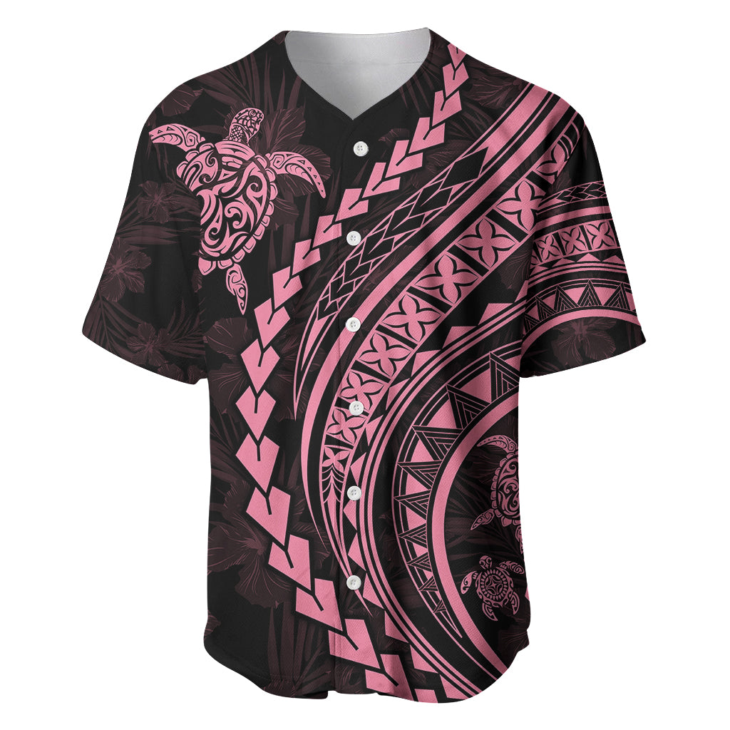 Polynesian Pride Baseball Jersey Turtle Hibiscus Luxury Style - Carnation Pink LT7 - Wonder Print Shop