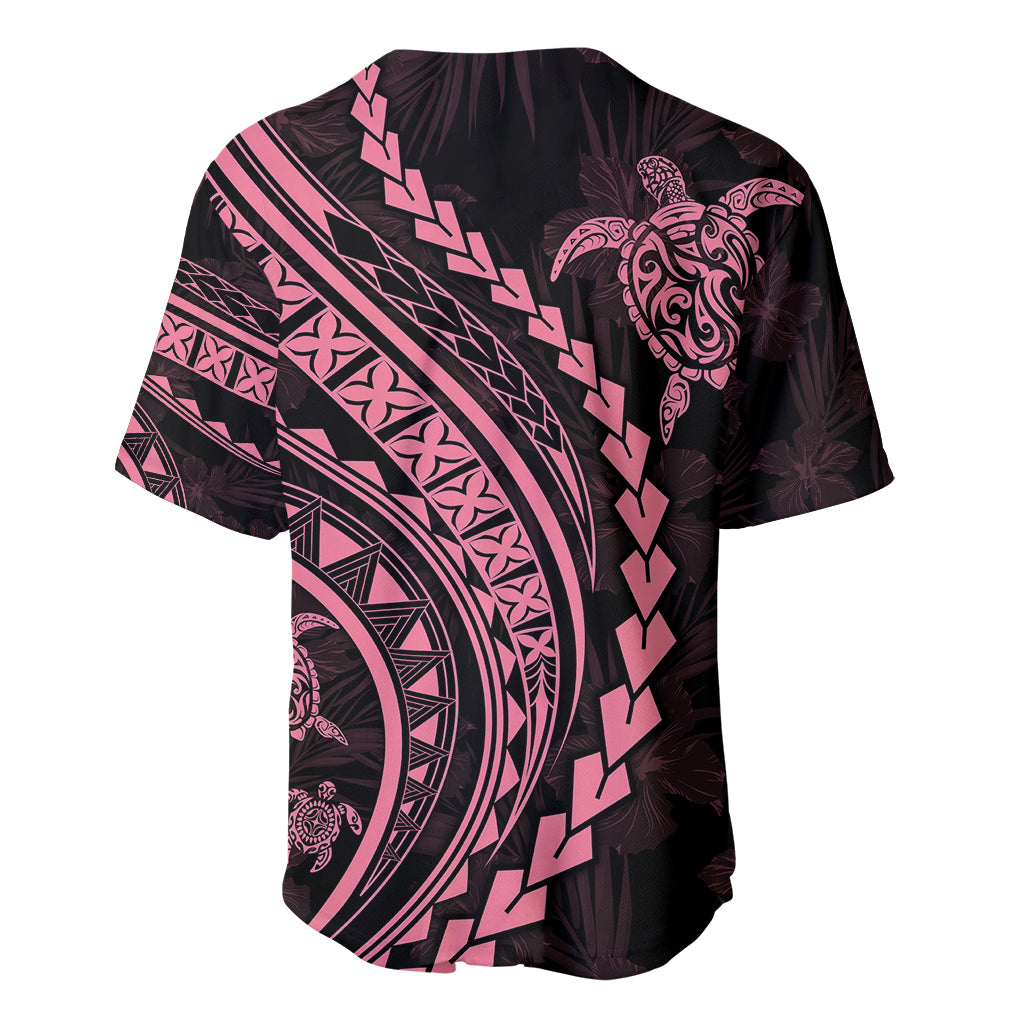Polynesian Pride Baseball Jersey Turtle Hibiscus Luxury Style - Carnation Pink LT7 - Wonder Print Shop