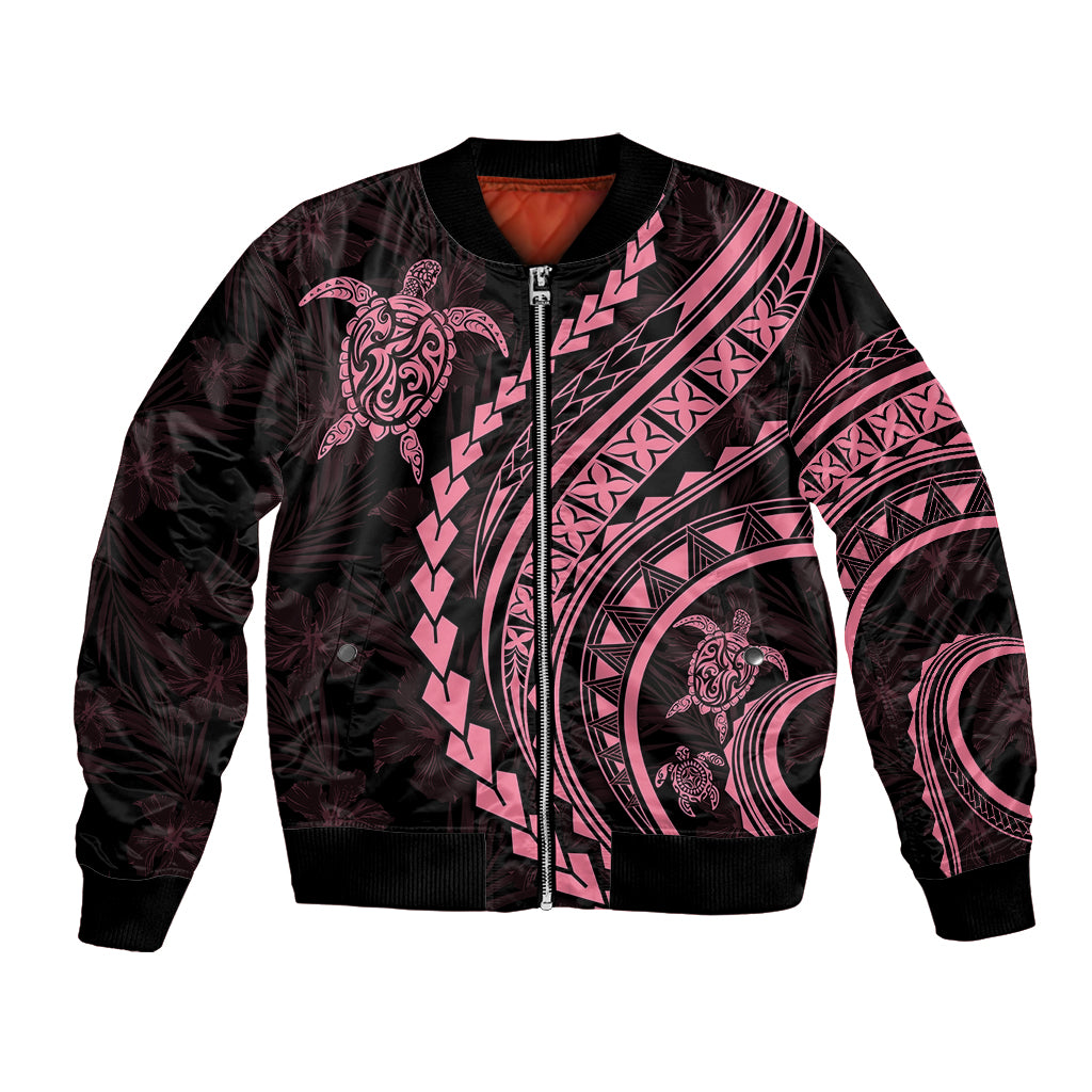 Polynesian Pride Bomber Jacket Turtle Hibiscus Luxury Style - Carnation Pink LT7 - Wonder Print Shop