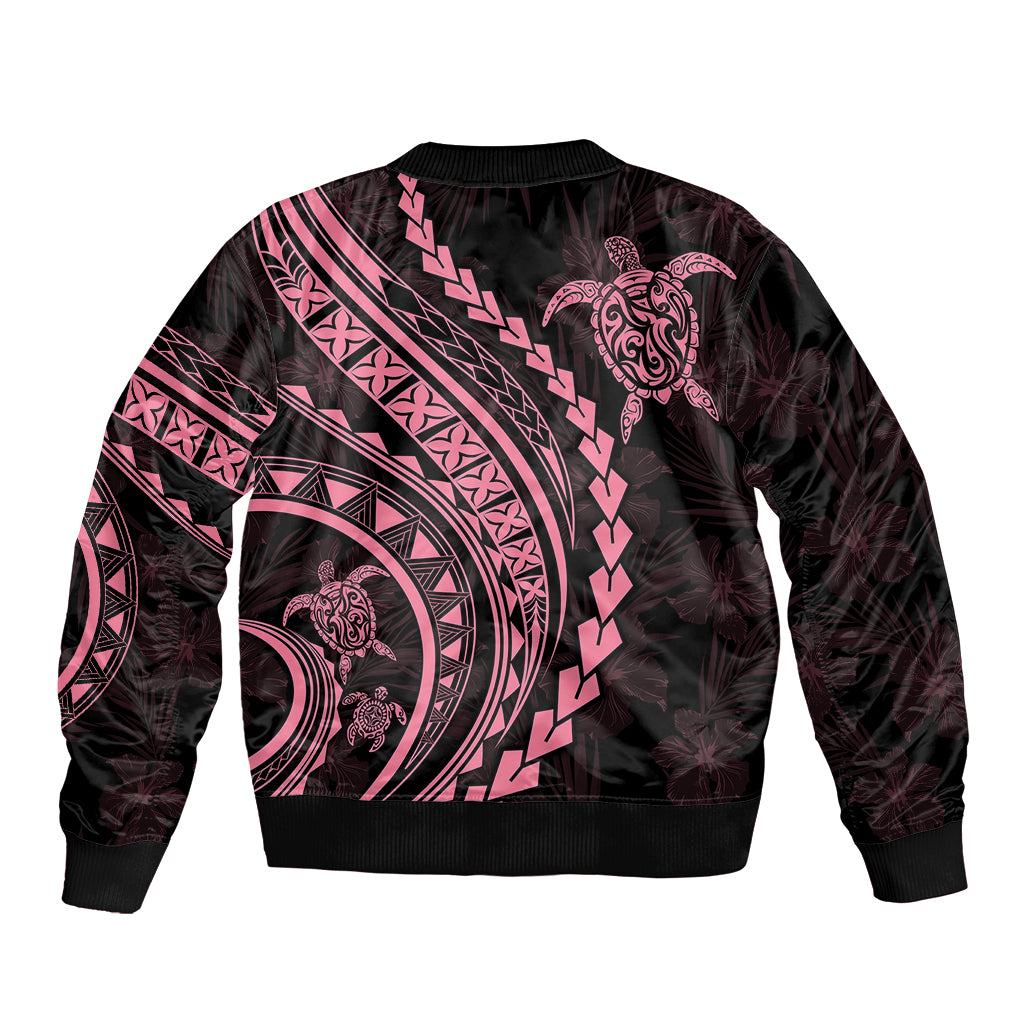 Polynesian Pride Bomber Jacket Turtle Hibiscus Luxury Style - Carnation Pink LT7 - Wonder Print Shop