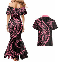 Polynesian Pride Couples Matching Mermaid Dress and Hawaiian Shirt Turtle Hibiscus Luxury Style - Carnation Pink LT7 - Wonder Print Shop