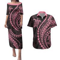Polynesian Pride Couples Matching Puletasi Dress and Hawaiian Shirt Turtle Hibiscus Luxury Style - Carnation Pink LT7 - Wonder Print Shop