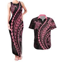 Polynesian Pride Couples Matching Tank Maxi Dress and Hawaiian Shirt Turtle Hibiscus Luxury Style - Carnation Pink LT7 - Wonder Print Shop