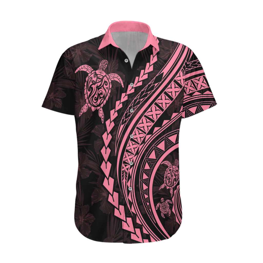 Polynesian Pride Hawaiian Shirt Turtle Hibiscus Luxury Style - Carnation Pink - Wonder Print Shop