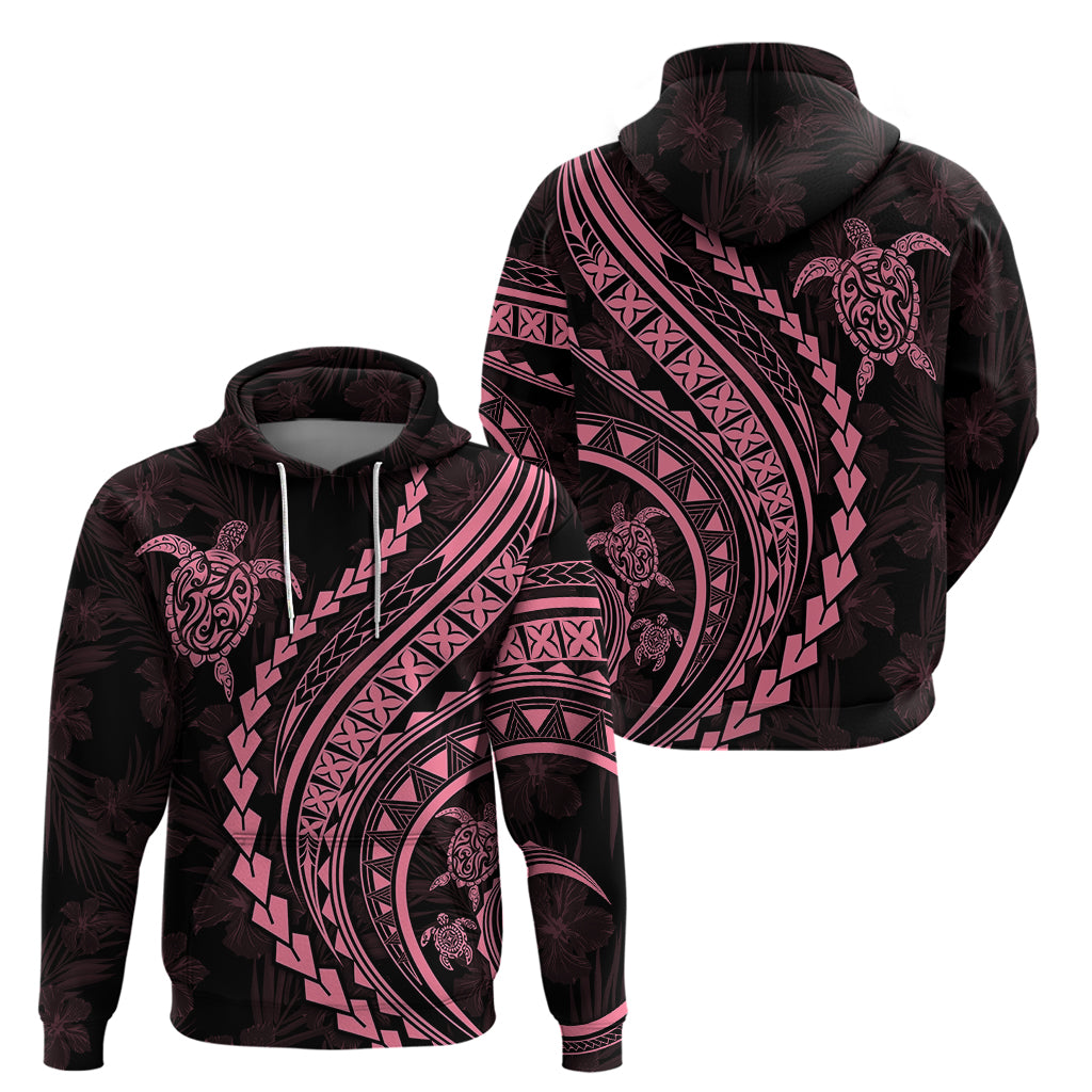 Polynesian Pride Hoodie Turtle Hibiscus Luxury Style - Carnation Pink - Wonder Print Shop