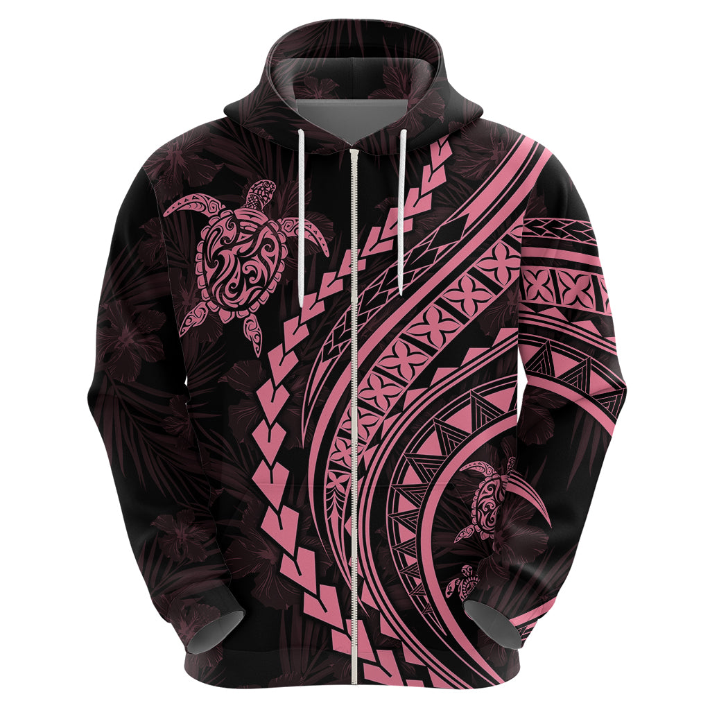 Polynesian Pride Hoodie Turtle Hibiscus Luxury Style - Carnation Pink - Wonder Print Shop