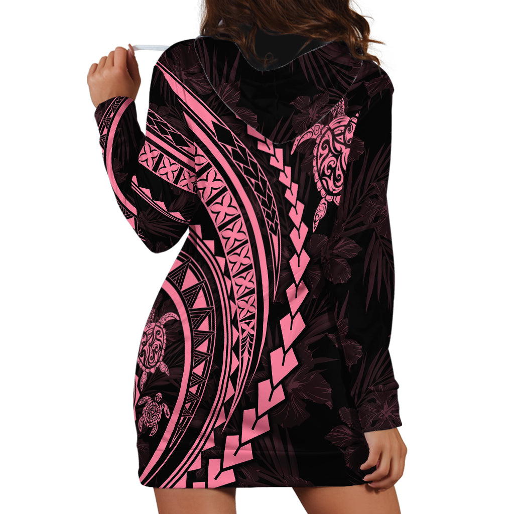 Polynesian Pride Hoodie Dress Turtle Hibiscus Luxury Style - Carnation Pink - Wonder Print Shop