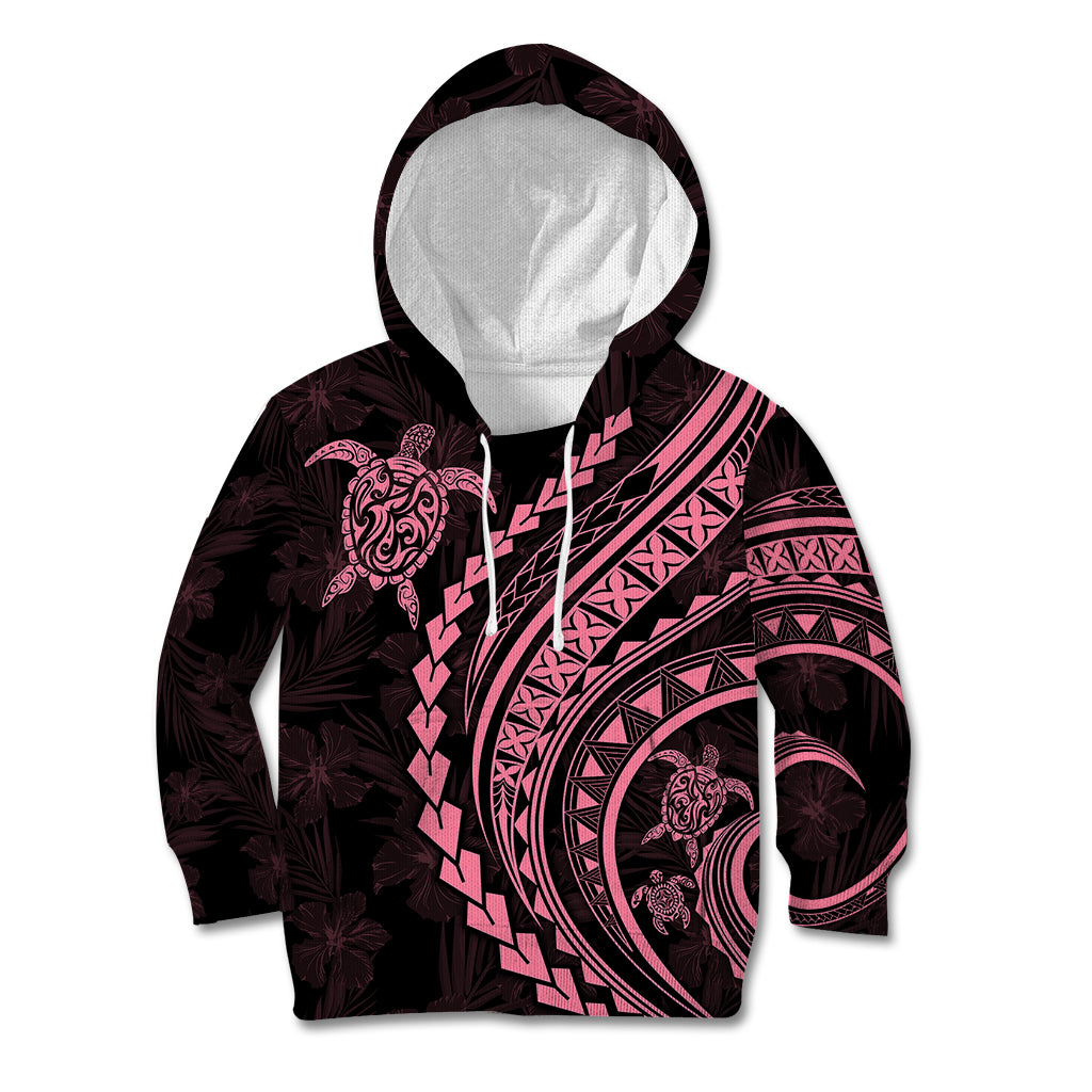 Polynesian Pride Kid Hoodie Turtle Hibiscus Luxury Style - Carnation Pink - Wonder Print Shop