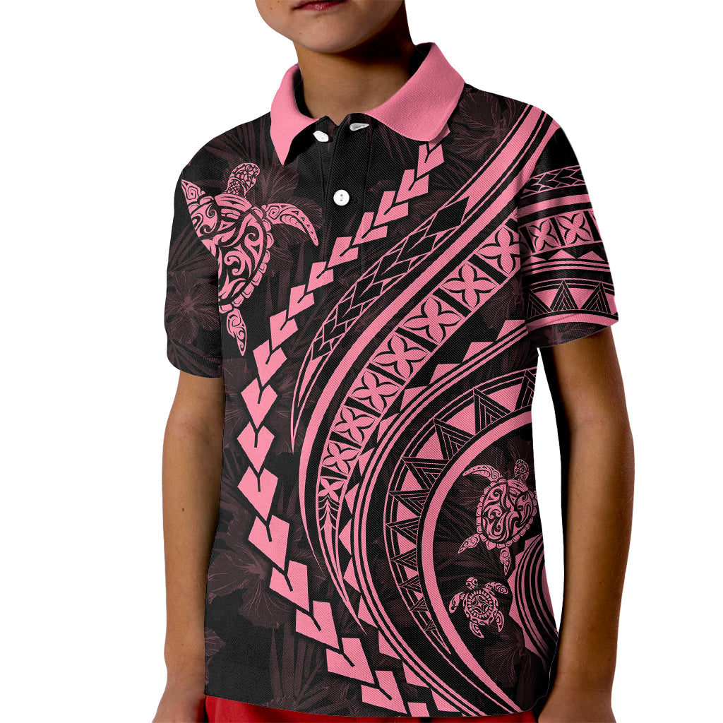 Polynesian Pride Kid Polo Shirt Turtle Hibiscus Luxury Style - Carnation Pink - Wonder Print Shop