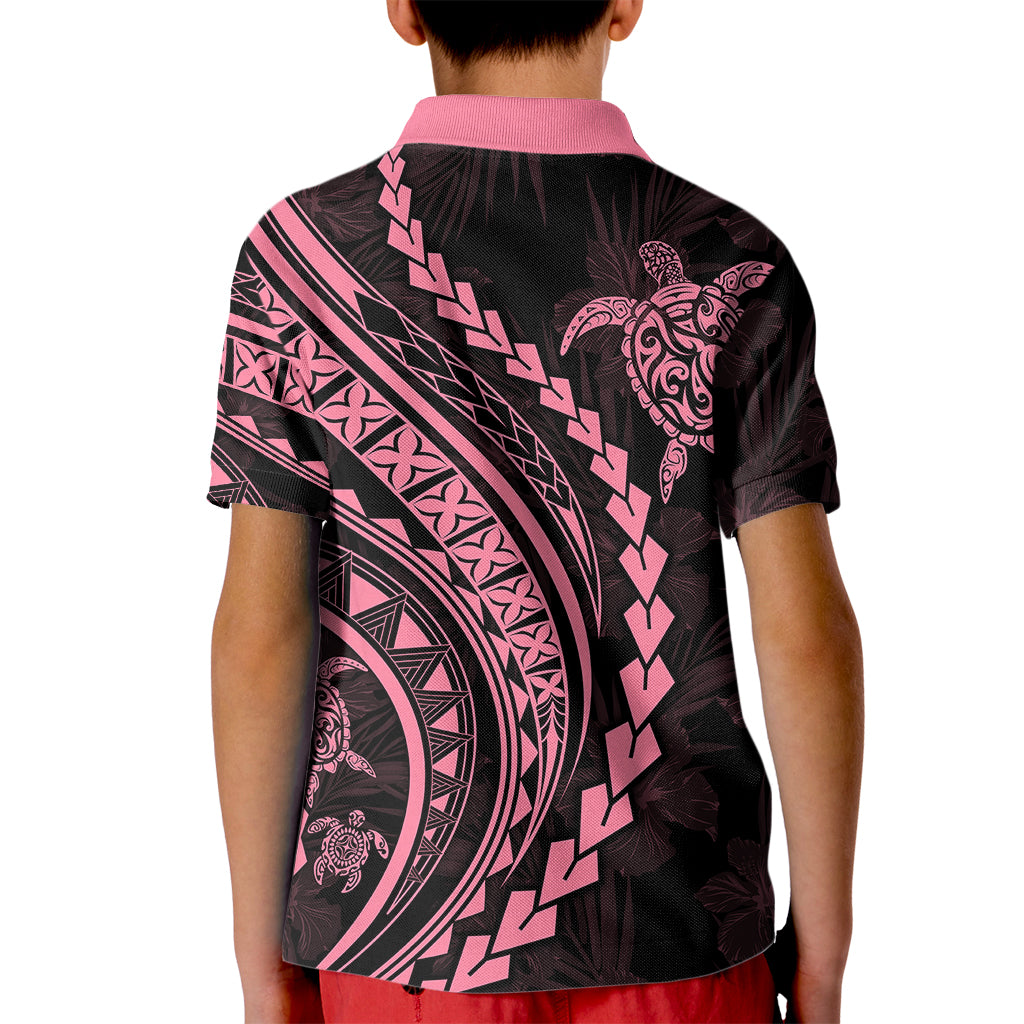Polynesian Pride Kid Polo Shirt Turtle Hibiscus Luxury Style - Carnation Pink - Wonder Print Shop