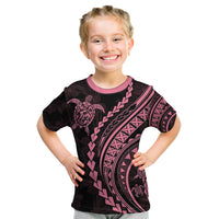 Polynesian Pride Kid T Shirt Turtle Hibiscus Luxury Style - Carnation Pink - Wonder Print Shop