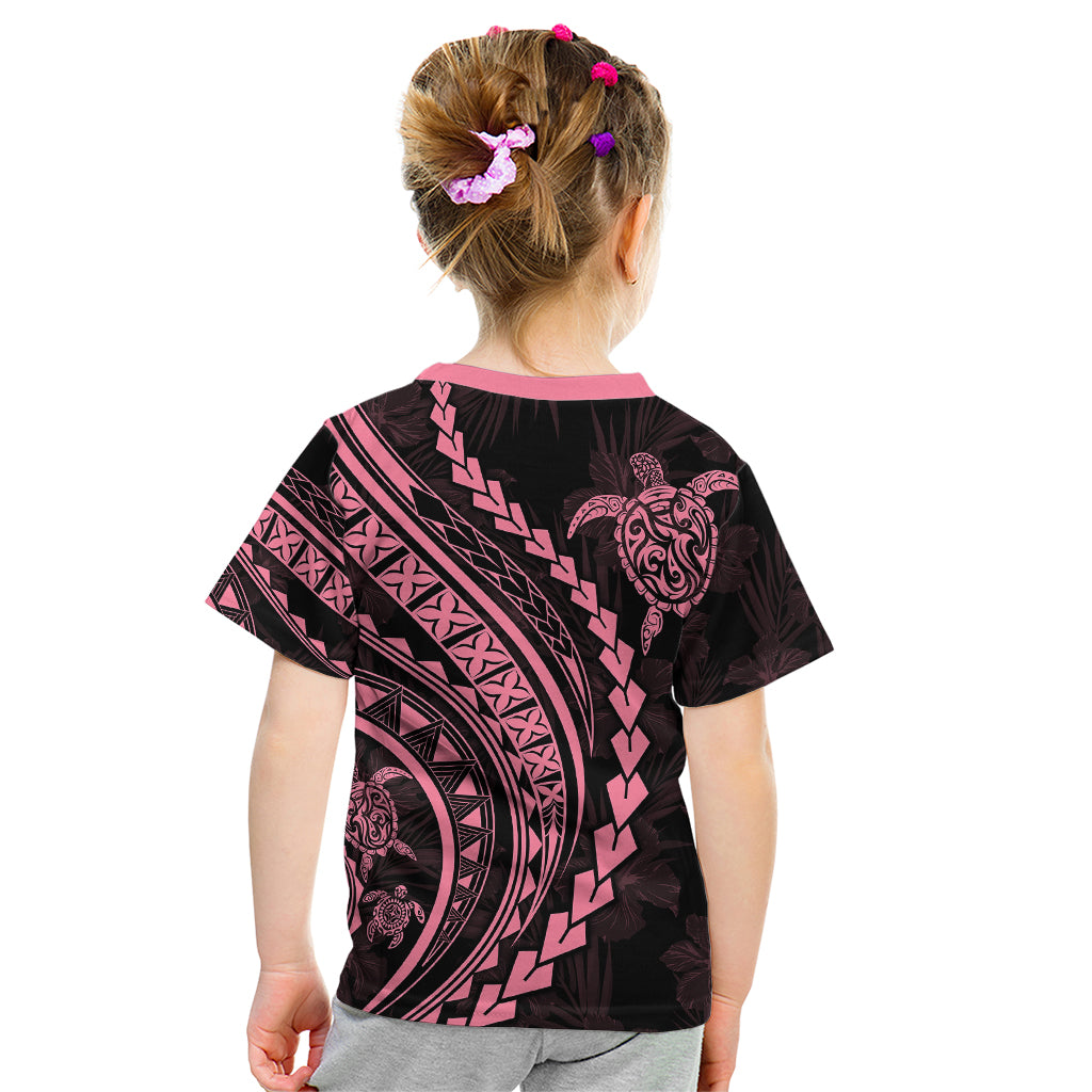 Polynesian Pride Kid T Shirt Turtle Hibiscus Luxury Style - Carnation Pink - Wonder Print Shop