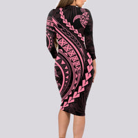 Polynesian Pride Long Sleeve Bodycon Dress Turtle Hibiscus Luxury Style - Carnation Pink - Wonder Print Shop