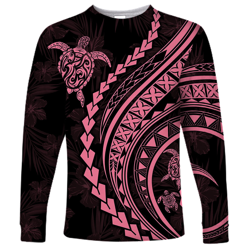 Polynesian Pride Long Sleeve Shirt Turtle Hibiscus Luxury Style - Carnation Pink - Wonder Print Shop