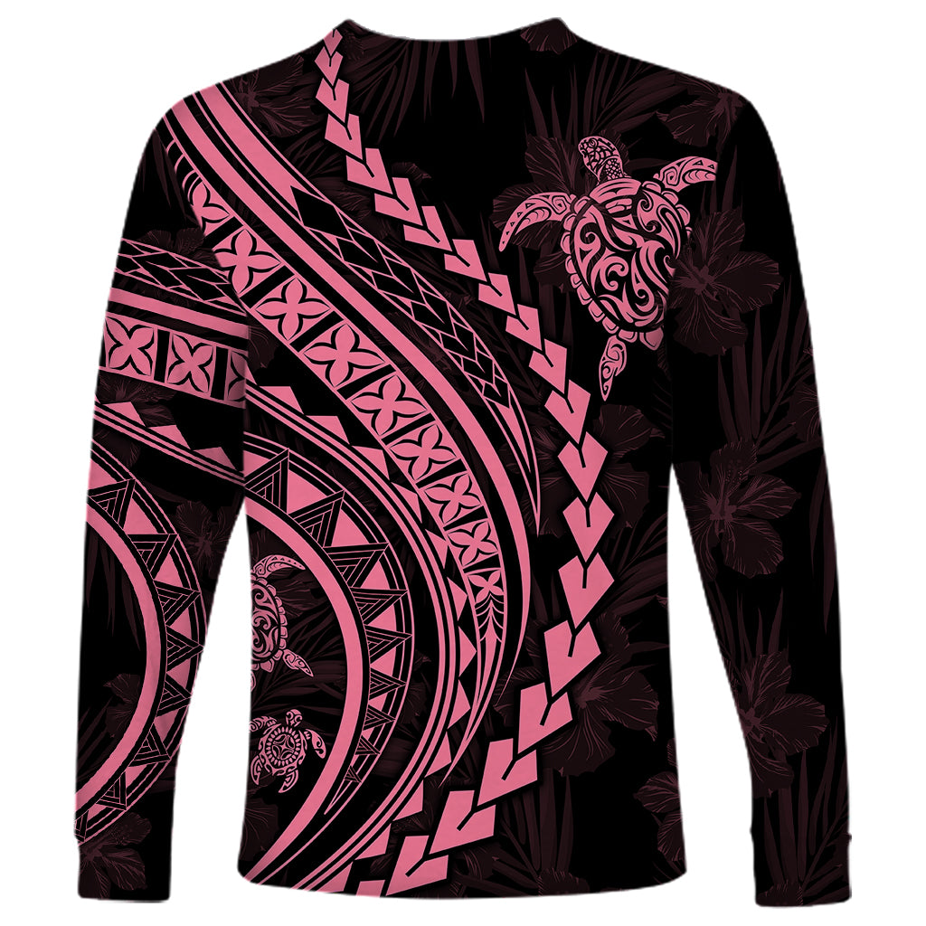 Polynesian Pride Long Sleeve Shirt Turtle Hibiscus Luxury Style - Carnation Pink - Wonder Print Shop