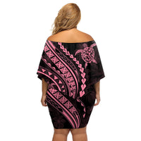 Polynesian Pride Off Shoulder Short Dress Turtle Hibiscus Luxury Style - Carnation Pink - Wonder Print Shop