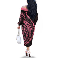 Polynesian Pride Off The Shoulder Long Sleeve Dress Turtle Hibiscus Luxury Style - Carnation Pink - Wonder Print Shop