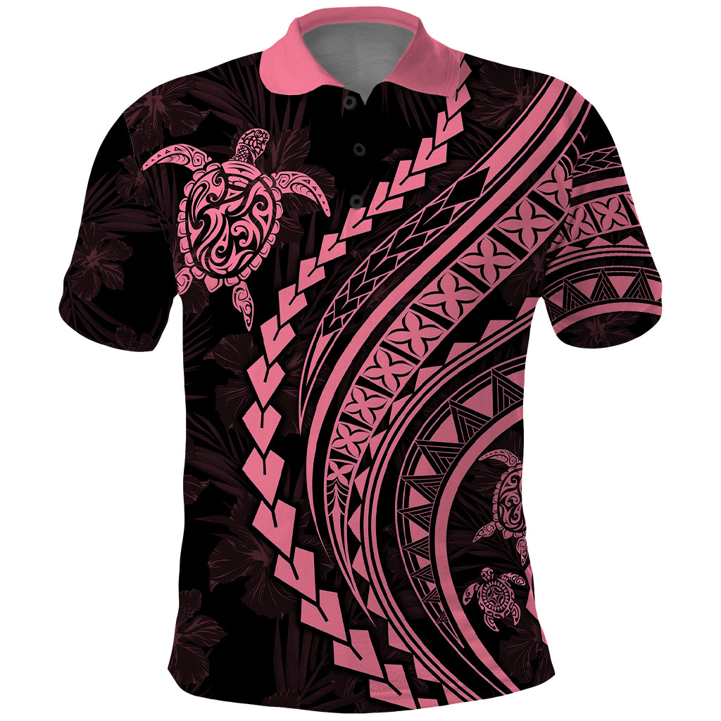 Polynesian Pride Polo Shirt Turtle Hibiscus Luxury Style - Carnation Pink - Wonder Print Shop