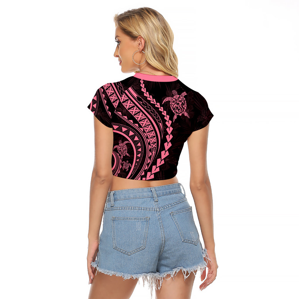 Polynesian Pride Raglan Cropped T Shirt Turtle Hibiscus Luxury Style - Carnation Pink - Wonder Print Shop