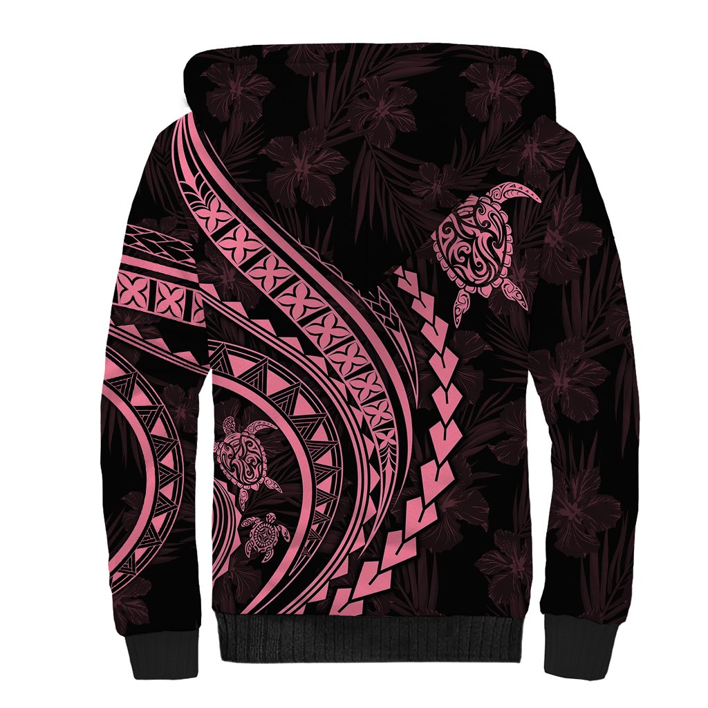 Polynesian Pride Sherpa Hoodie Turtle Hibiscus Luxury Style - Carnation Pink - Wonder Print Shop
