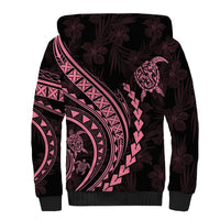 Polynesian Pride Sherpa Hoodie Turtle Hibiscus Luxury Style - Carnation Pink - Wonder Print Shop