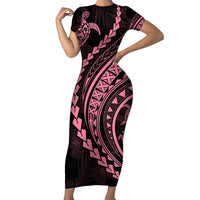 Polynesian Pride Short Sleeve Bodycon Dress Turtle Hibiscus Luxury Style - Carnation Pink - Wonder Print Shop