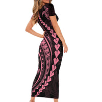Polynesian Pride Short Sleeve Bodycon Dress Turtle Hibiscus Luxury Style - Carnation Pink - Wonder Print Shop
