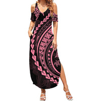 Polynesian Pride Summer Maxi Dress Turtle Hibiscus Luxury Style - Carnation Pink - Wonder Print Shop