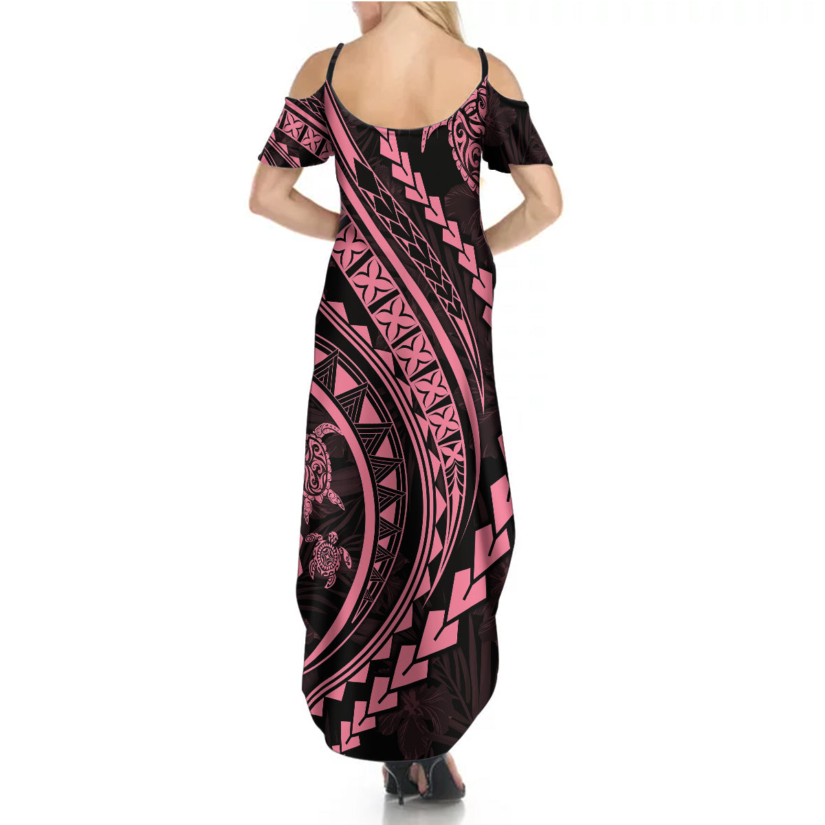 Polynesian Pride Summer Maxi Dress Turtle Hibiscus Luxury Style - Carnation Pink - Wonder Print Shop