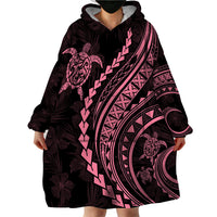 Polynesian Pride Wearable Blanket Hoodie Turtle Hibiscus Luxury Style - Carnation Pink - Wonder Print Shop