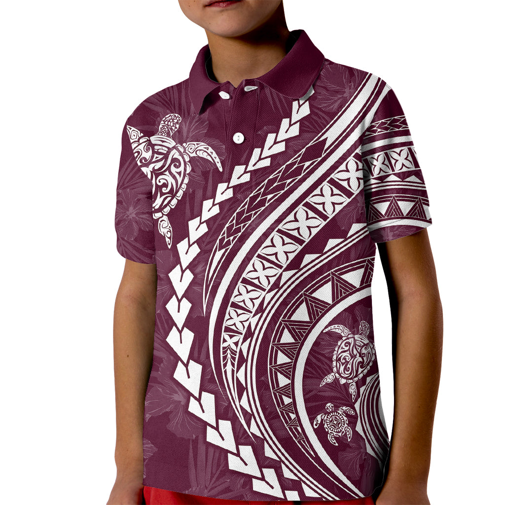 Polynesian Pride Kid Polo Shirt Turtle Hibiscus Luxury Style - Champagne - Wonder Print Shop
