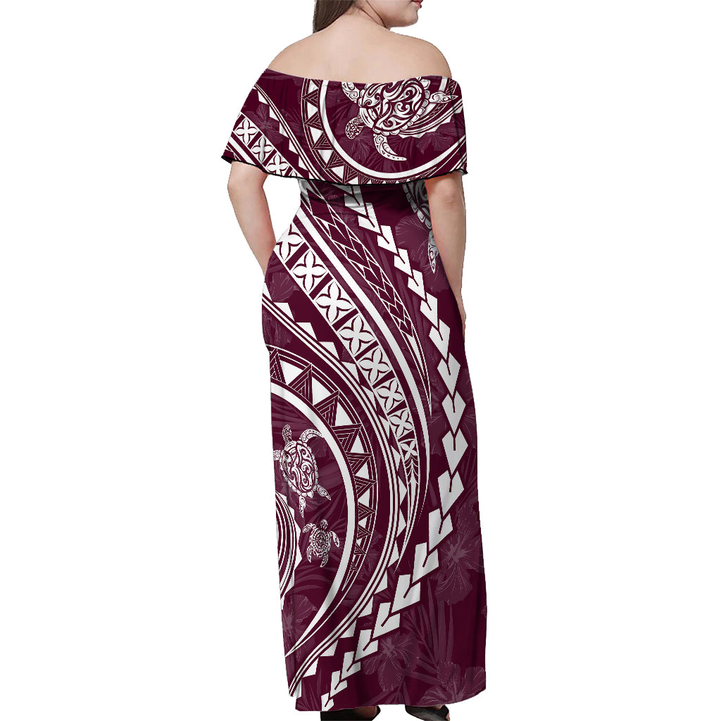 Polynesian Pride Off Shoulder Maxi Dress Turtle Hibiscus Luxury Style - Champagne - Wonder Print Shop