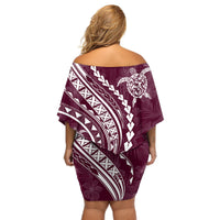 Polynesian Pride Off Shoulder Short Dress Turtle Hibiscus Luxury Style - Champagne - Wonder Print Shop