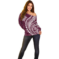 Polynesian Pride Off Shoulder Sweater Turtle Hibiscus Luxury Style - Champagne - Wonder Print Shop