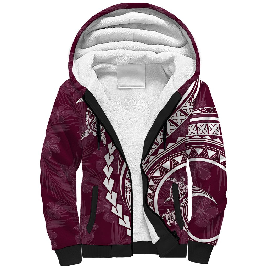 Polynesian Pride Sherpa Hoodie Turtle Hibiscus Luxury Style - Champagne - Wonder Print Shop