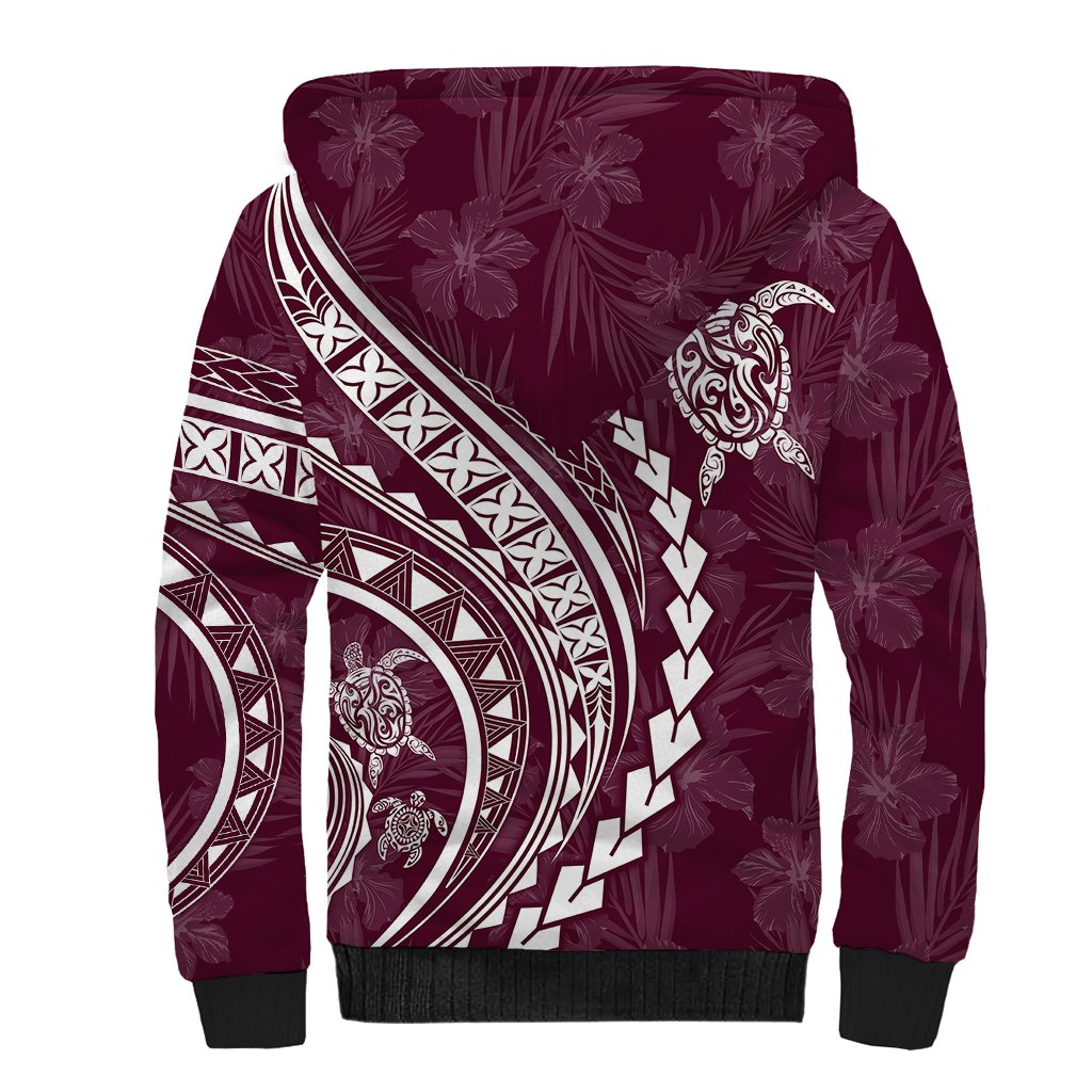 Polynesian Pride Sherpa Hoodie Turtle Hibiscus Luxury Style - Champagne - Wonder Print Shop