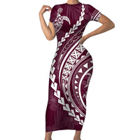 Polynesian Pride Short Sleeve Bodycon Dress Turtle Hibiscus Luxury Style - Champagne - Wonder Print Shop