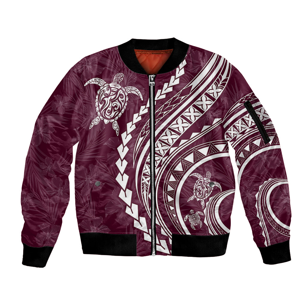 Polynesian Pride Sleeve Zip Bomber Jacket Turtle Hibiscus Luxury Style - Champagne - Wonder Print Shop