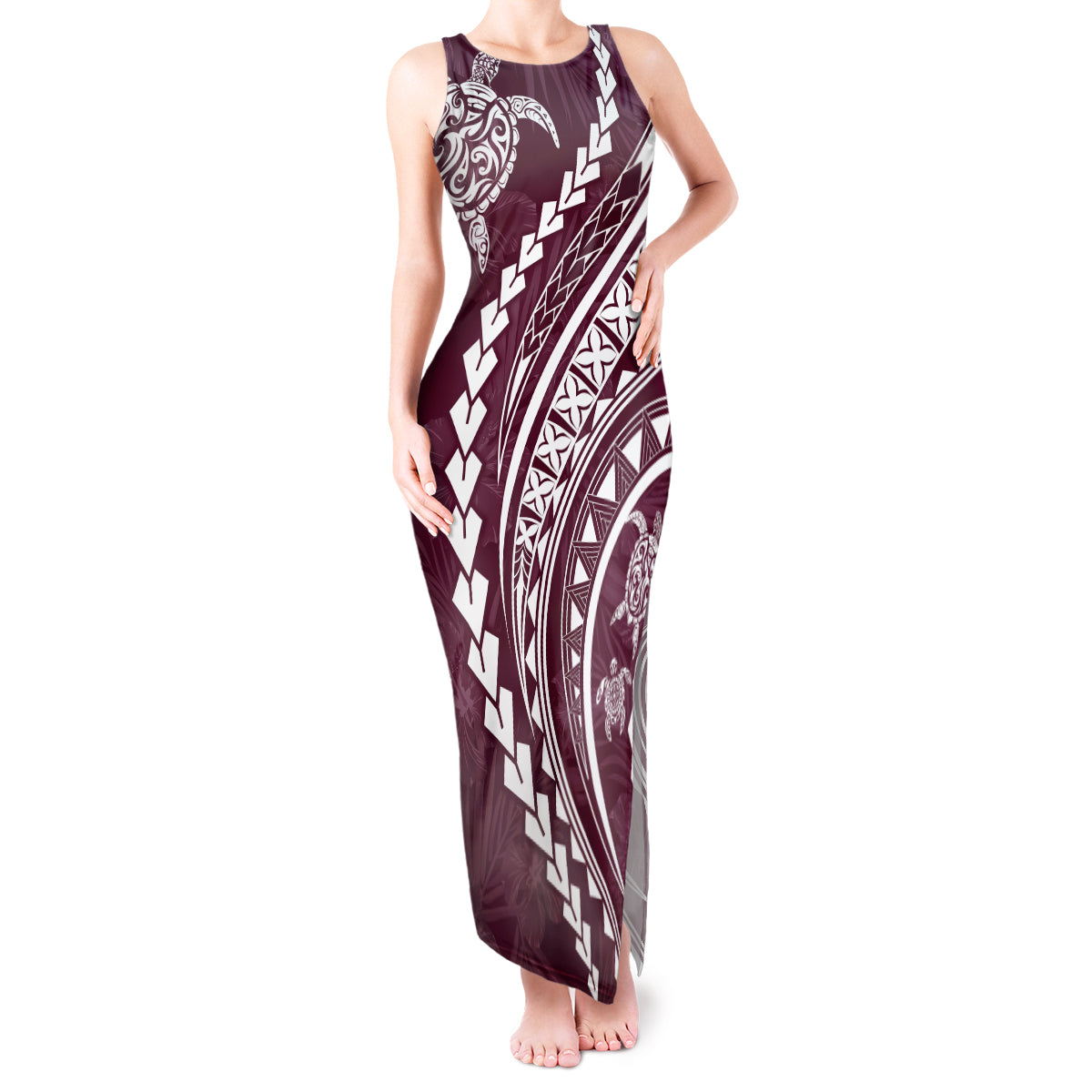 Polynesian Pride Tank Maxi Dress Turtle Hibiscus Luxury Style - Champagne - Wonder Print Shop
