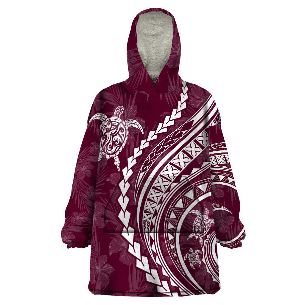 Polynesian Pride Wearable Blanket Hoodie Turtle Hibiscus Luxury Style - Champagne - Wonder Print Shop