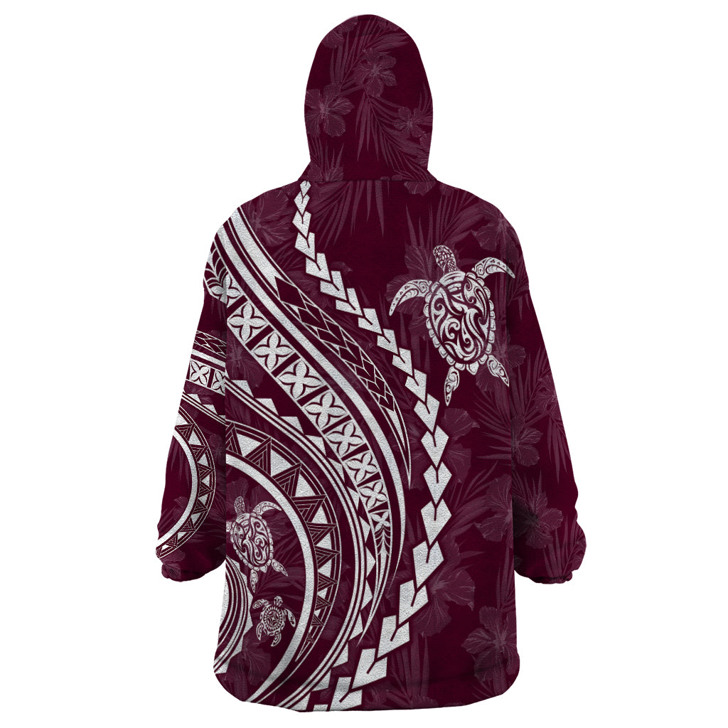Polynesian Pride Wearable Blanket Hoodie Turtle Hibiscus Luxury Style - Champagne - Wonder Print Shop